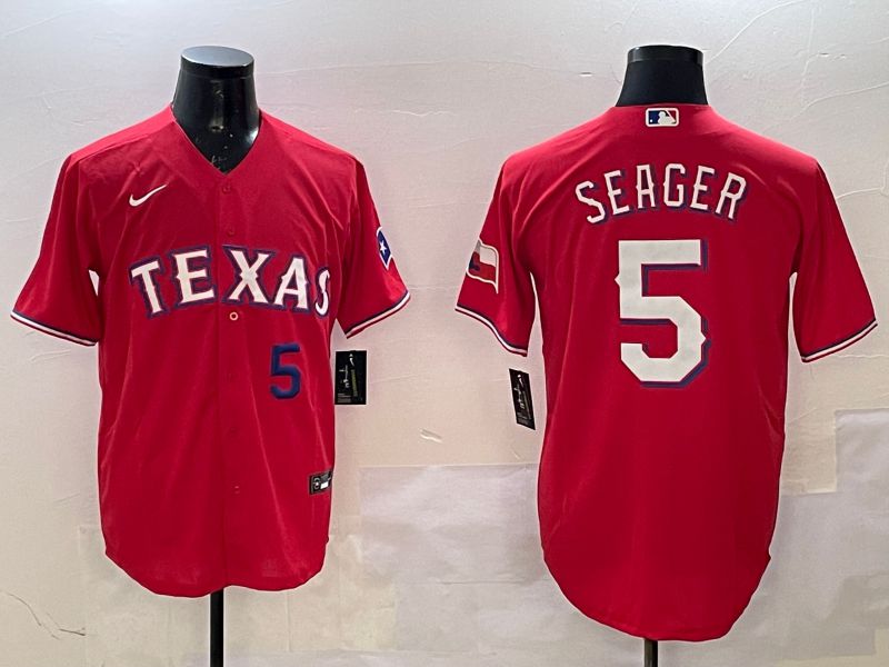Men Texas Rangers #5 Seager Red Game 2025 Nike MLB Jersey style 3